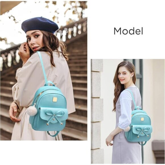 New Bowknot Green 3-Piece Set – Leather Backpack, Shoulder Bag & Purse - Picture 5 of 7